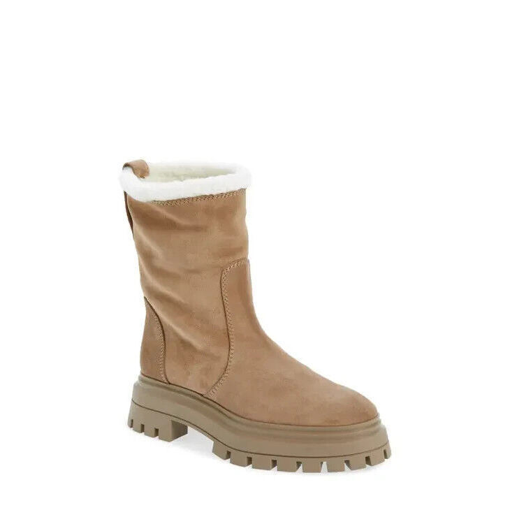 Stuart Weitzman Bedford Shearling Lined Chill Moto Boot Khaki 7.5 7 1/2 $695 Nib